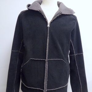 VELVETMEN BLACK gray SHERPA ZIP HOODIE JACKET graham spencer faux suede L